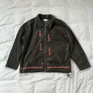 Vintage Cottage Cove Embroidered Green Zip-Up Fleece‎